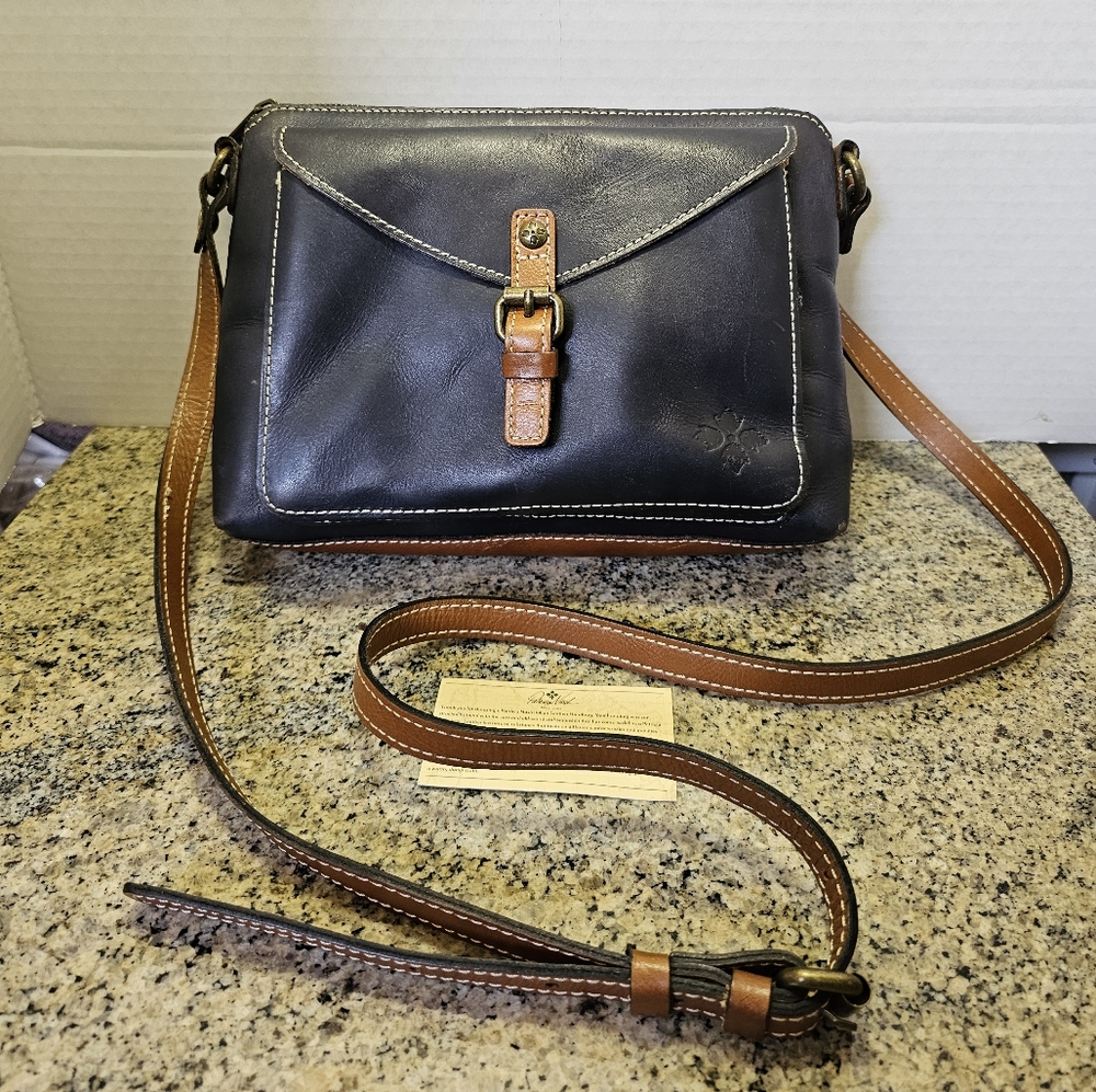 Patricia Nash Blue and Brown Leather Crossbody Bag